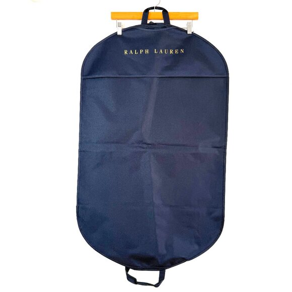 Ralph Lauren Hanging Foldable Garment Bag Travel Heavy Canvas Blue Gold Logo - Picture 1 of 3